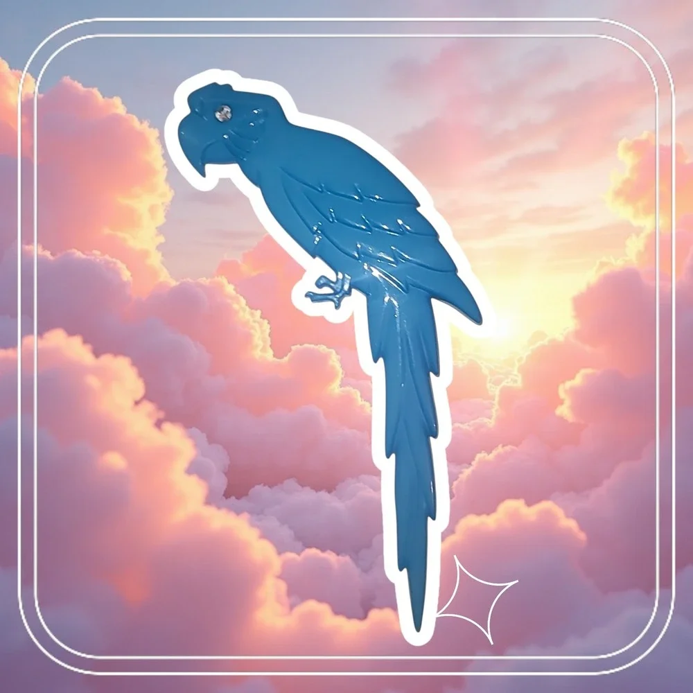 Vintage Plastic Buch+Deichmann Copenhagen Blue‎ Parrot Bird Brooch 5.25